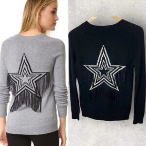 Rebecca Minkoff Cashmere Blend‎ Knit Fringe Star Sweater Black Western Size XS